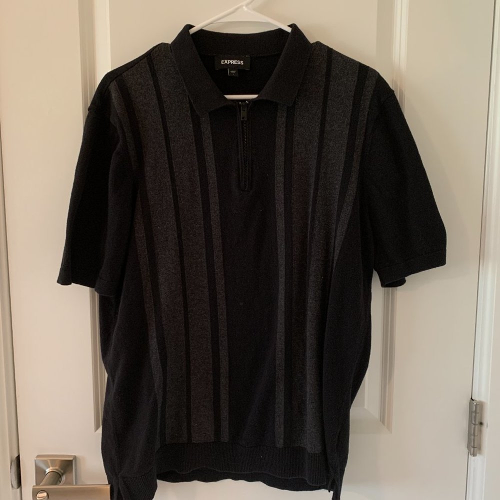 Express Mens Striped Knit Top Black/Grey, Size L